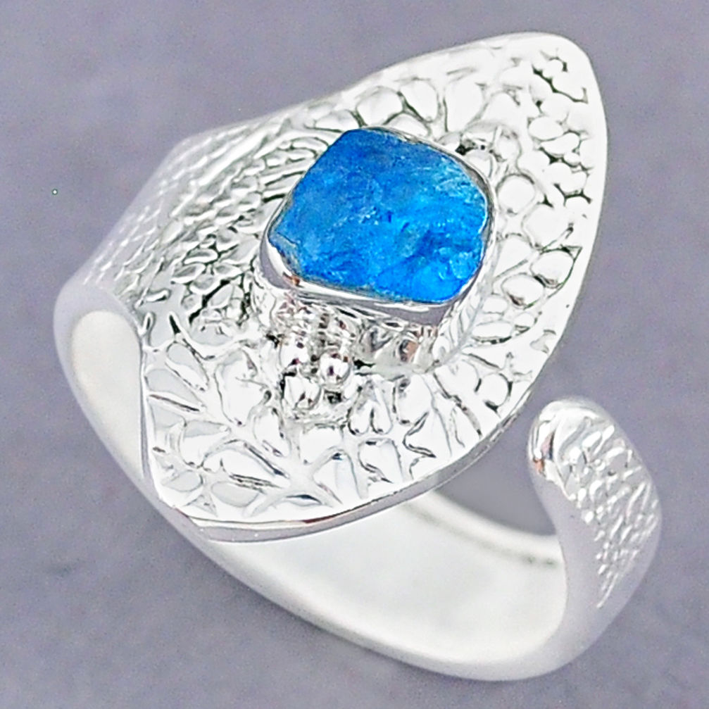 2.30cts natural blue apatite raw 925 silver adjustable ring size 8 r90531