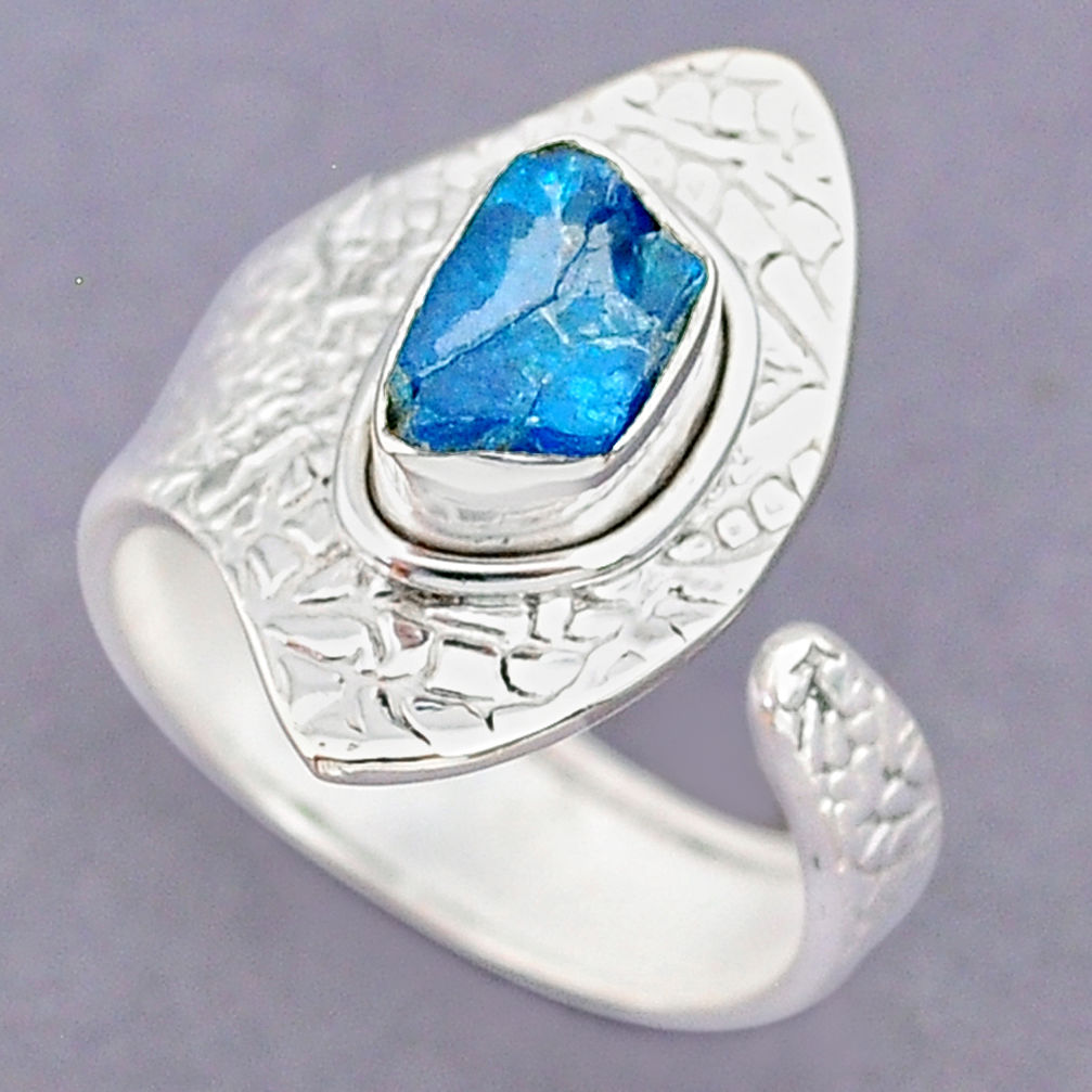 2.93cts natural blue apatite raw 925 silver adjustable ring size 8 r90550