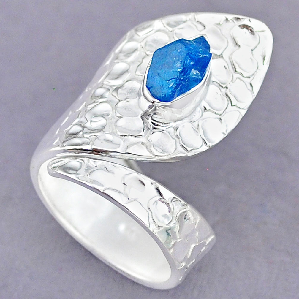 3.42cts natural blue apatite rough 925 silver adjustable ring size 8 r90570