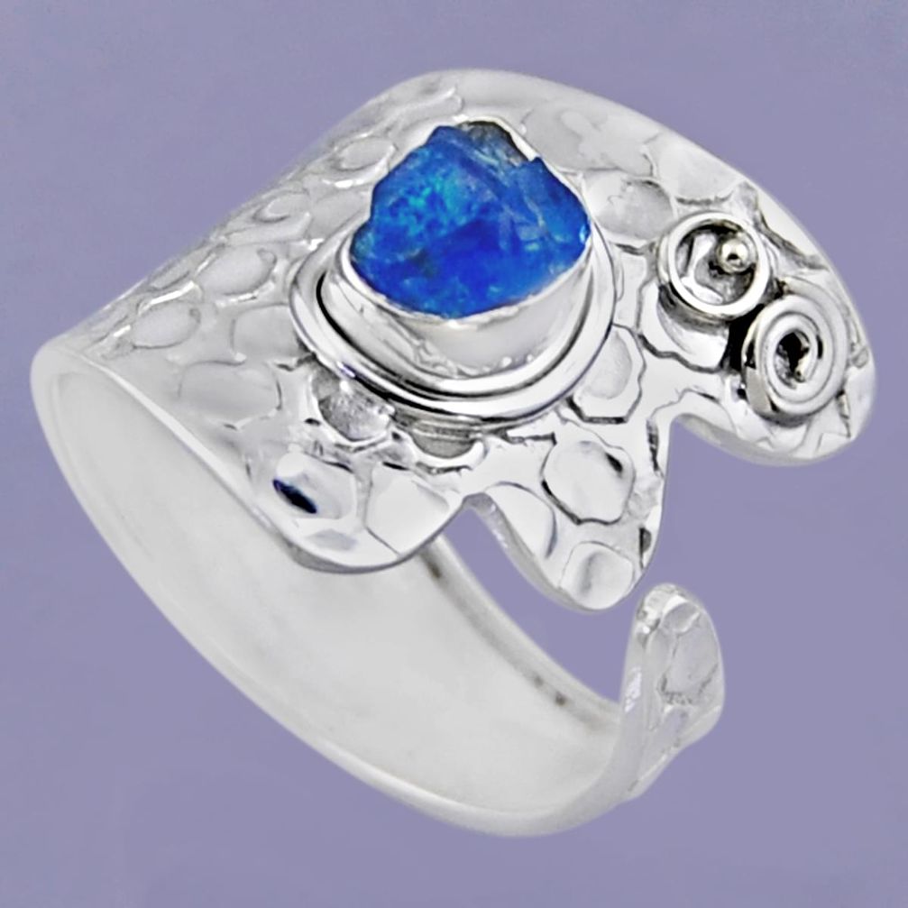 2.55cts natural blue apatite rough 925 silver adjustable ring size 9 r54876