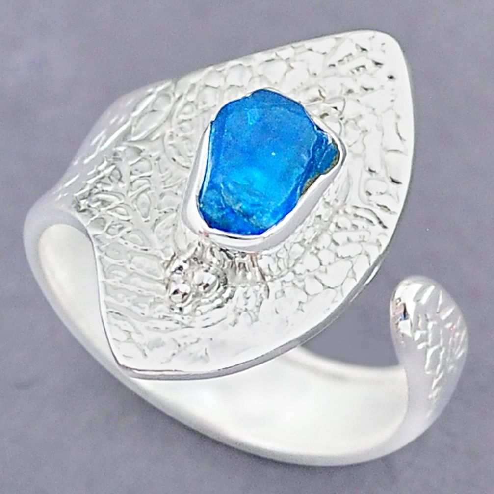 2.63cts natural blue apatite raw 925 silver adjustable ring size 9 r90530