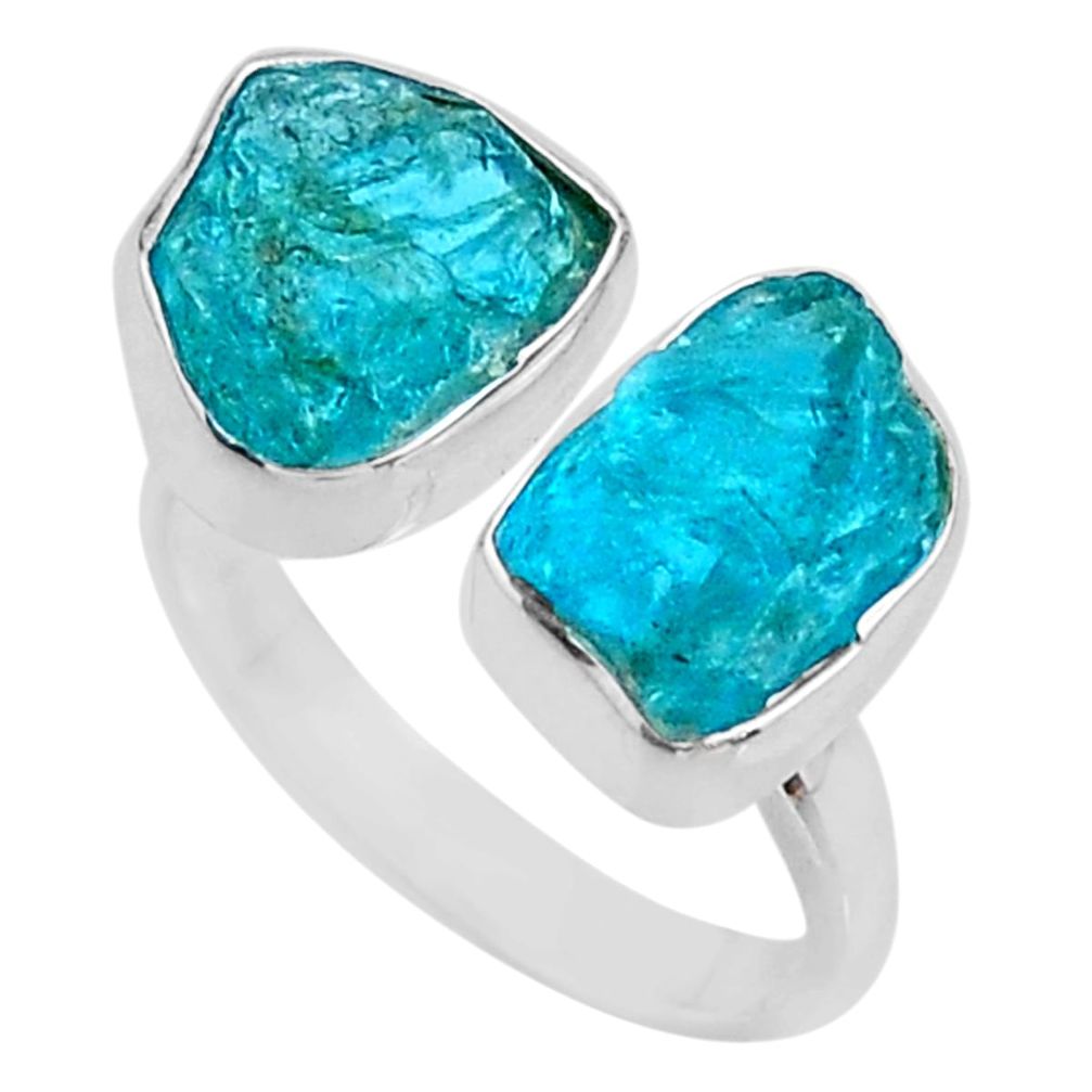 10.78cts natural blue apatite rough 925 silver adjustable ring size 7.5 t36720