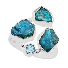 10.64cts natural blue apatite rough fancy topaz 925 silver ring size 9.5 y25656