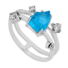 3.32cts natural blue apatite rough topaz 925 sterling silver ring size 7 n48761