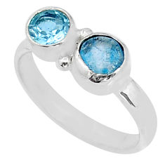 3.42cts natural blue apatite rough topaz 925 sterling silver ring size 7 u93088