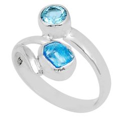 3.48cts natural blue apatite rough topaz 925 sterling silver ring size 7 u93115
