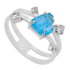 3.31cts natural blue apatite rough topaz 925 sterling silver ring size 8 n48762