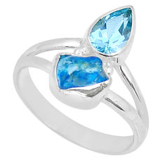 3.90cts natural blue apatite rough topaz 925 sterling silver ring size 8 u93109