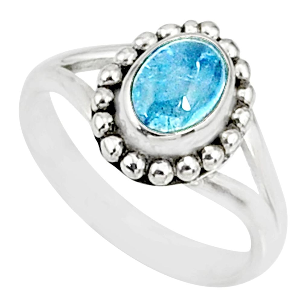 1.49cts natural blue aquamarine 925 silver solitaire handmade ring size 5 r82200