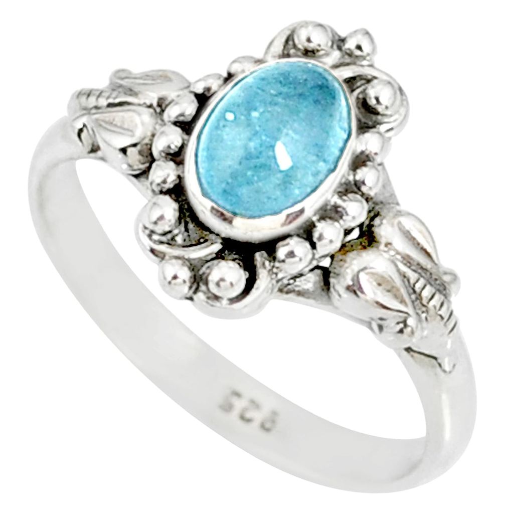 1.48cts natural blue aquamarine 925 silver solitaire handmade ring size 5 r82286