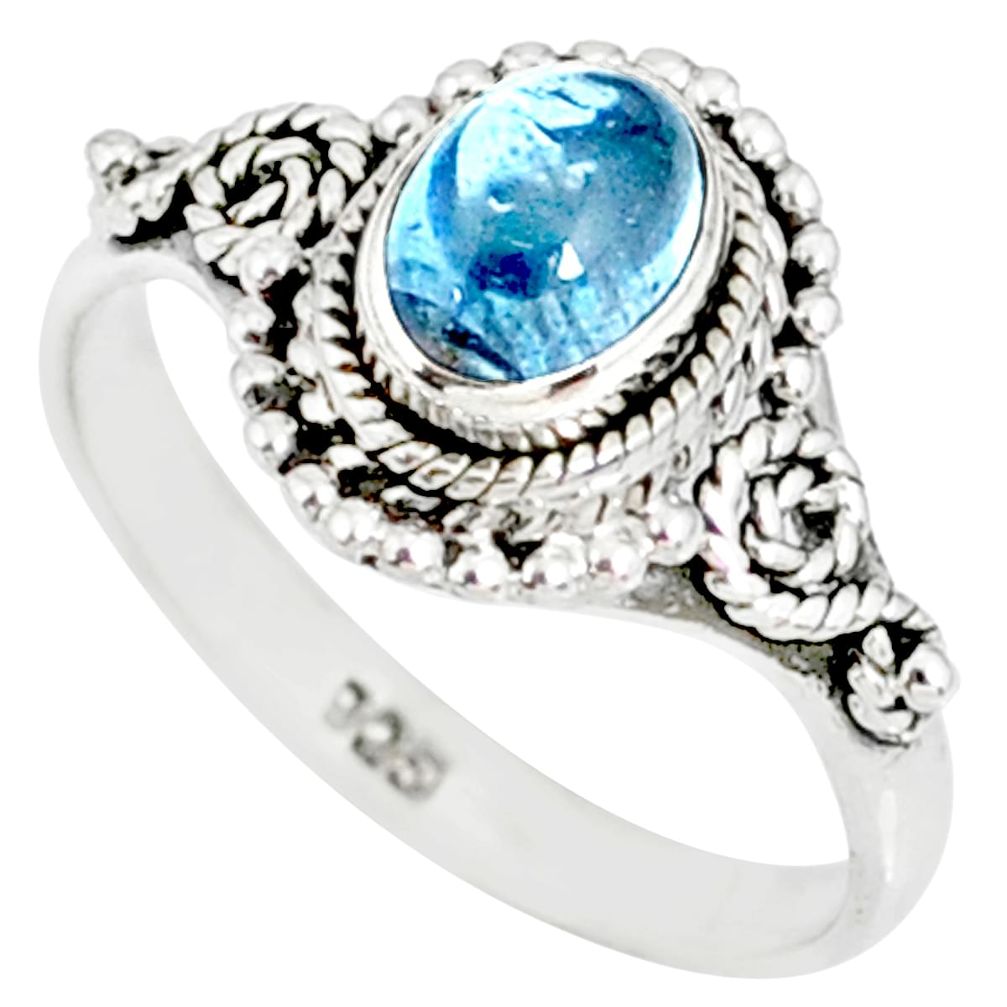 1.44cts natural blue aquamarine 925 silver solitaire handmade ring size 5 r82299