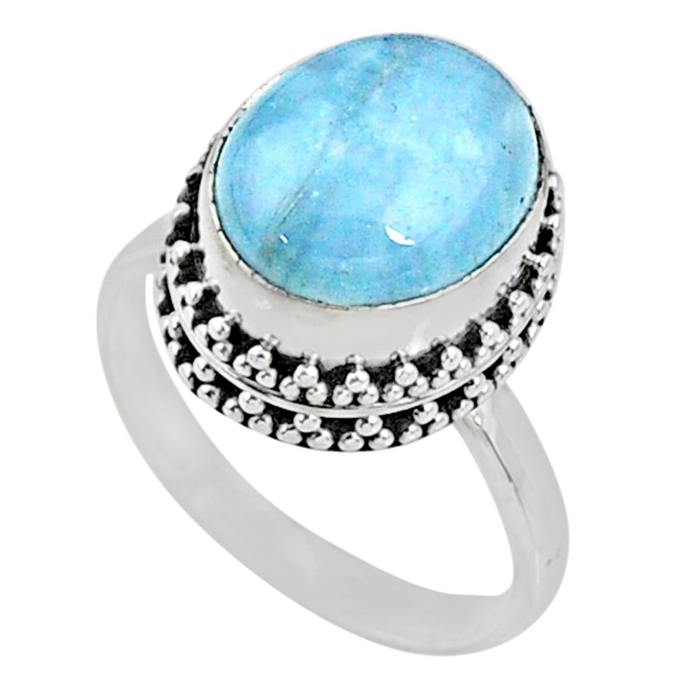 5.16cts natural blue aquamarine 925 silver solitaire ring jewelry size 7 r64706