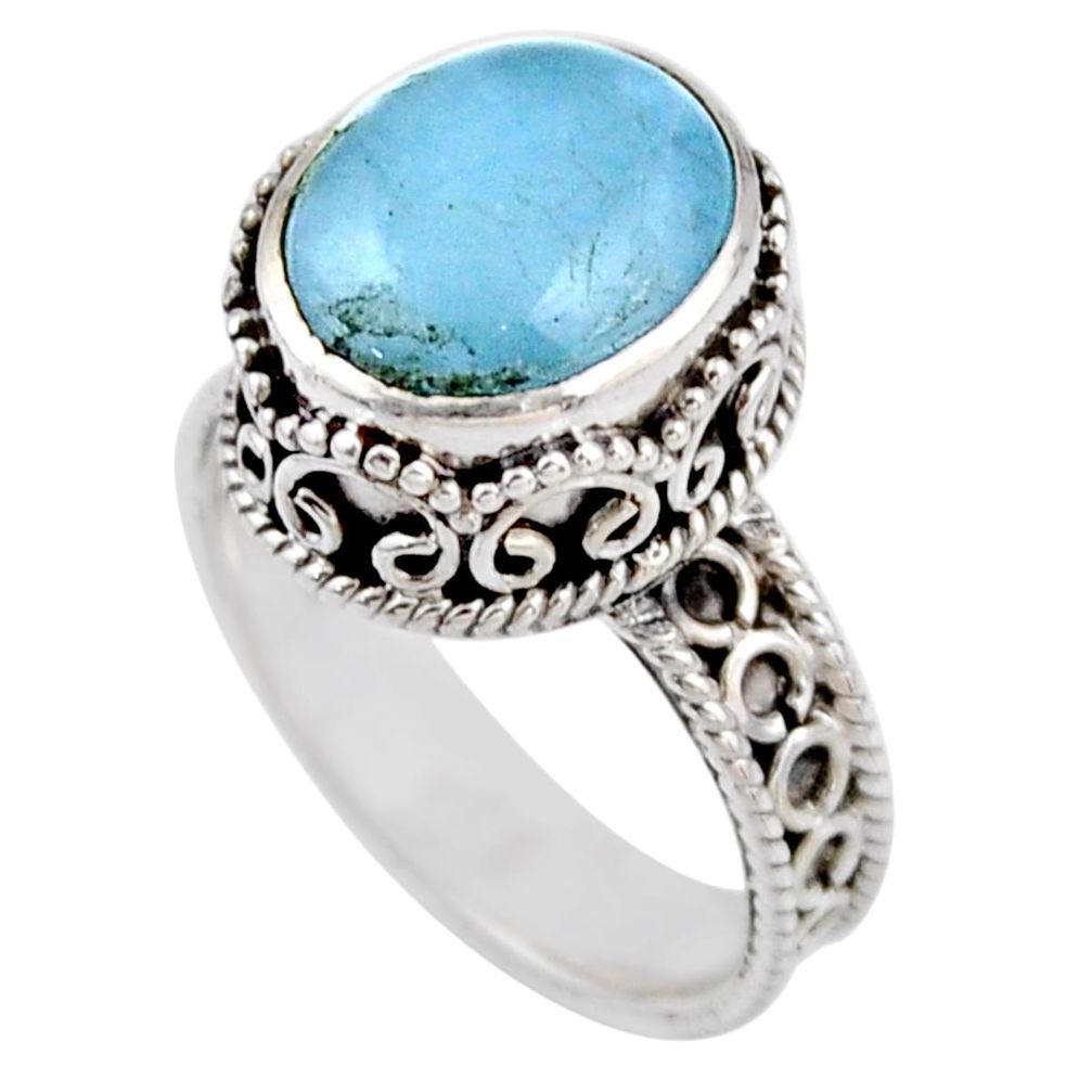 5.42cts natural blue aquamarine 925 silver solitaire ring jewelry size 8 r53682