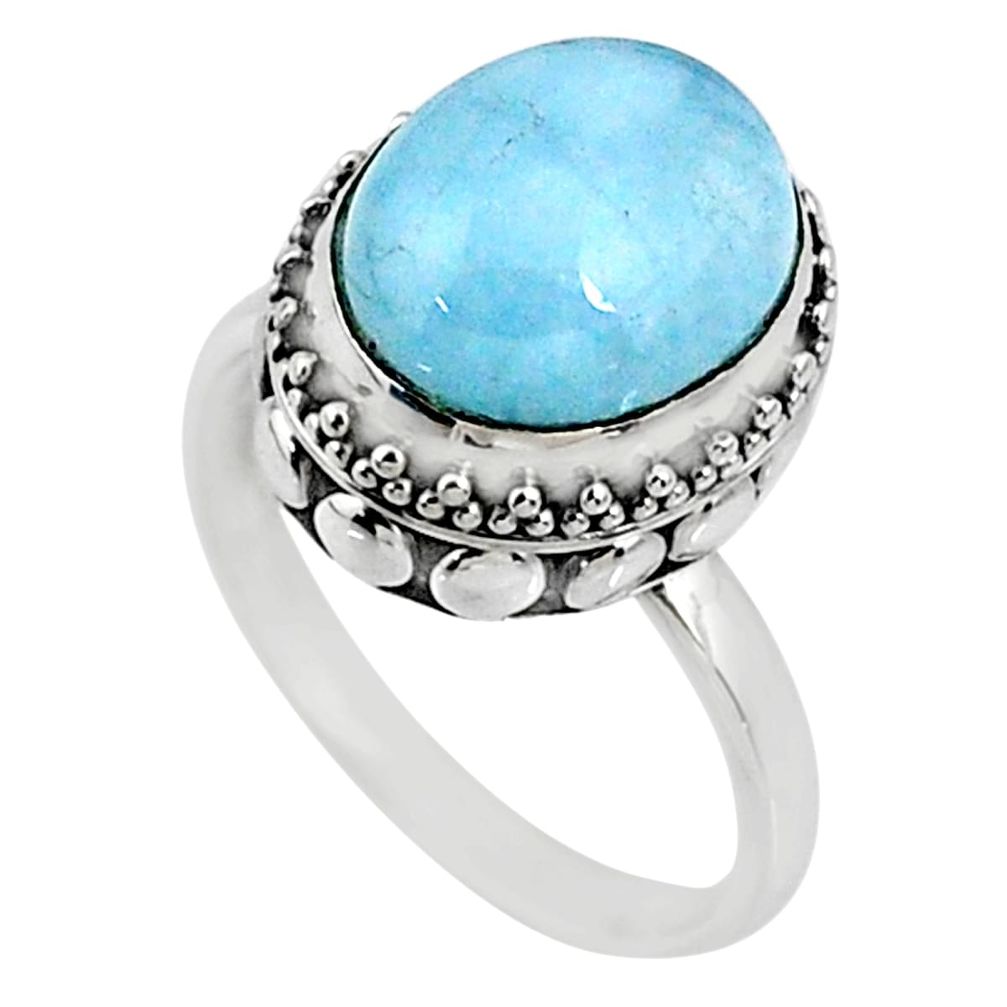 5.07cts natural blue aquamarine 925 silver solitaire ring jewelry size 8 r64708