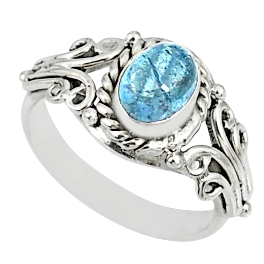 1.45cts natural blue aquamarine 925 silver solitaire ring jewelry size 8 r82487