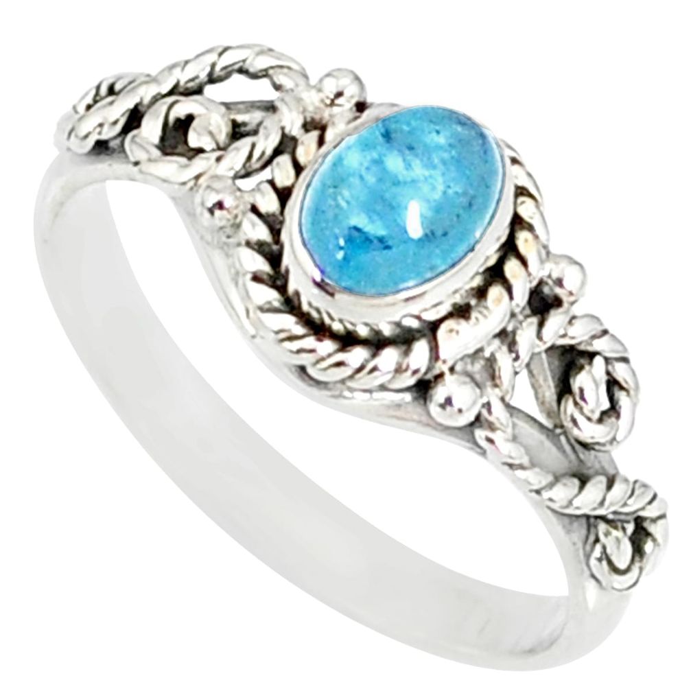 1.43cts natural blue aquamarine 925 silver solitaire handmade ring size 9 r82296