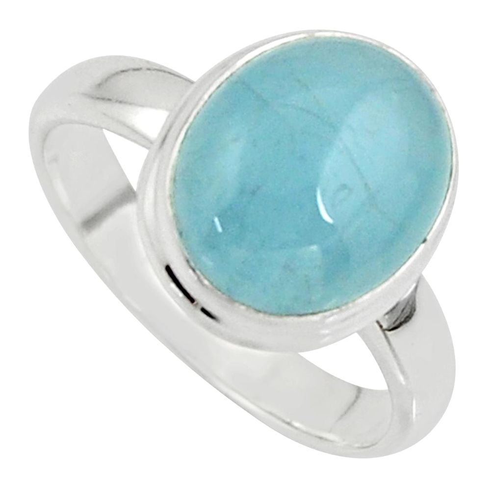5.12cts natural blue aquamarine 925 silver solitaire ring size 7.5 r39750