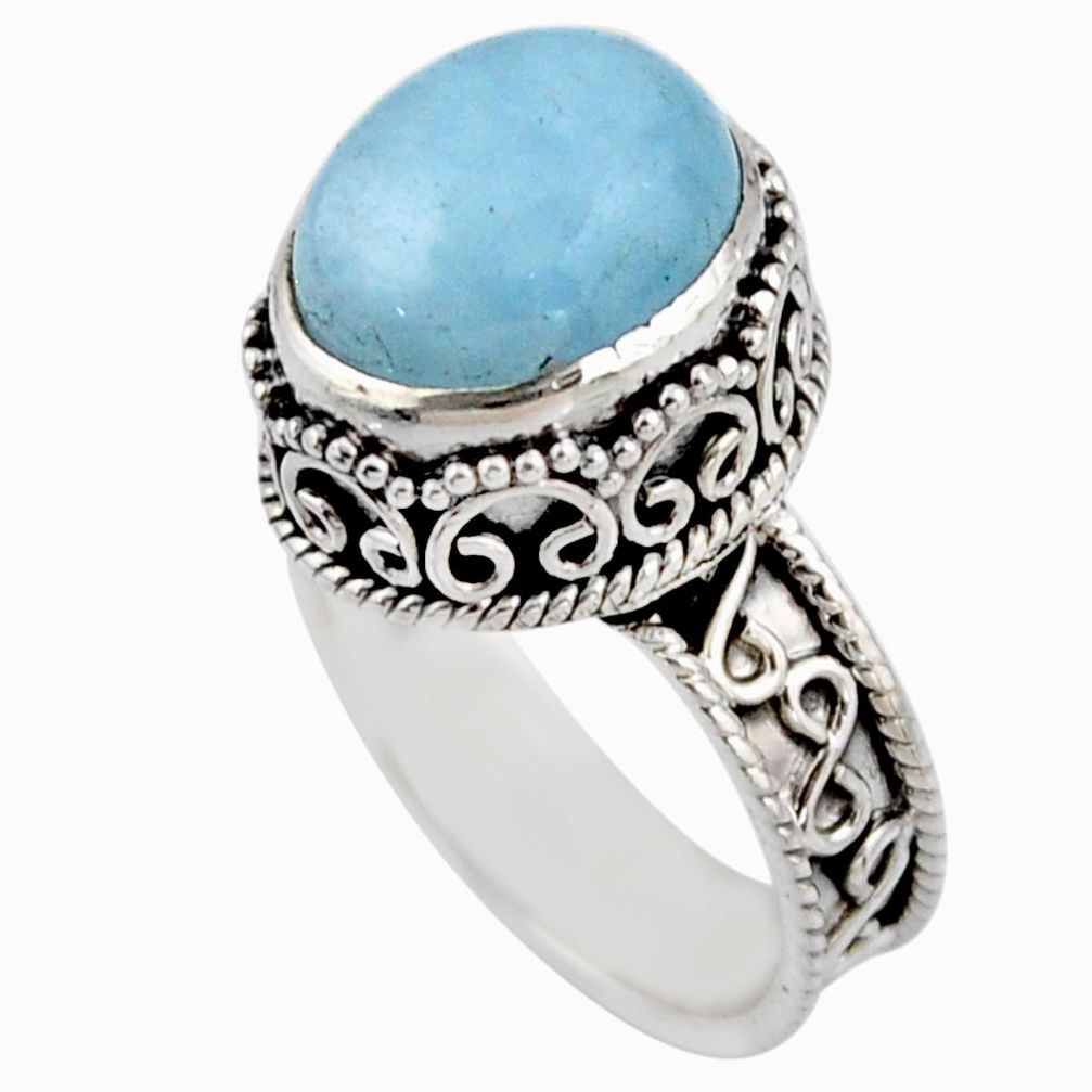 5.18cts natural blue aquamarine 925 silver solitaire ring size 7.5 r53686
