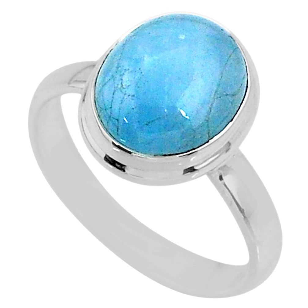 5.03cts natural blue aquamarine 925 silver solitaire ring size 8.5 r64628