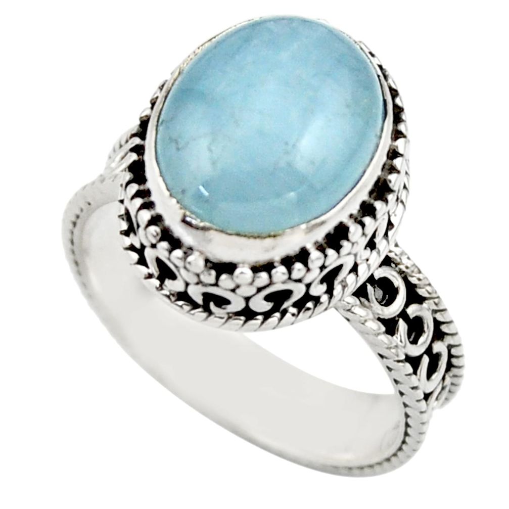 5.07cts natural blue aquamarine 925 sterling silver ring jewelry size 7.5 r44231