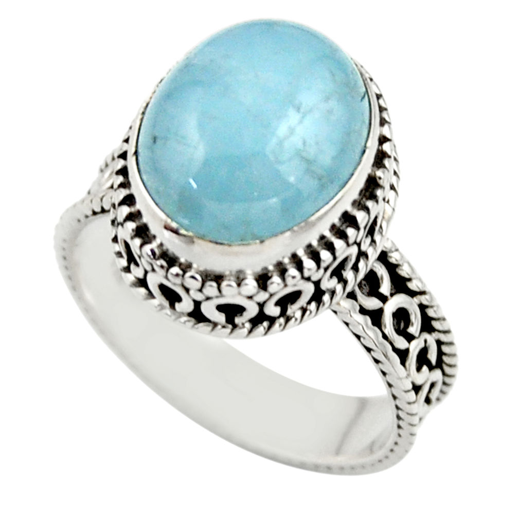 5.10cts natural blue aquamarine 925 sterling silver ring jewelry size 7.5 r44236