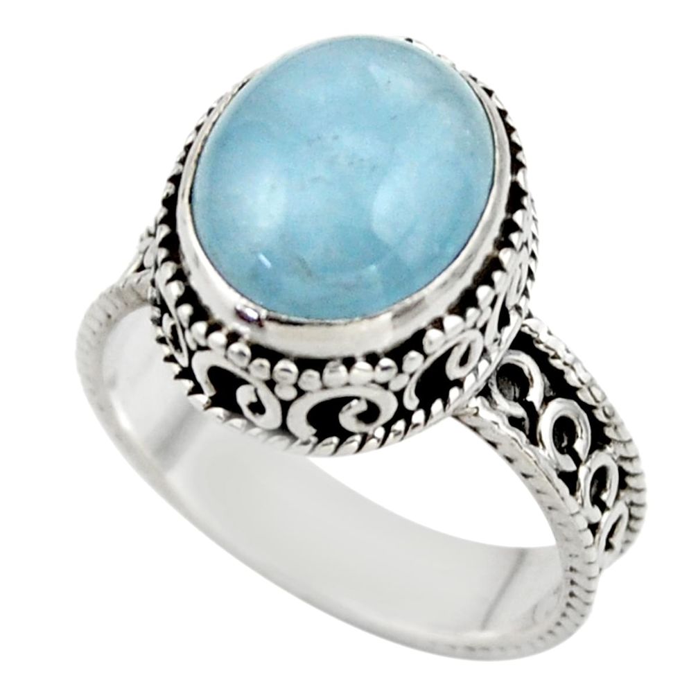 5.25cts natural blue aquamarine 925 sterling silver ring jewelry size 8 r44235