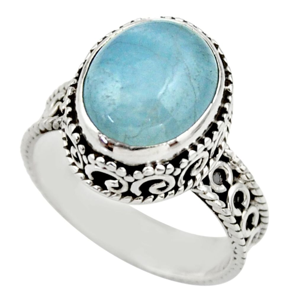 5.26cts natural blue aquamarine 925 sterling silver ring jewelry size 8 r44237