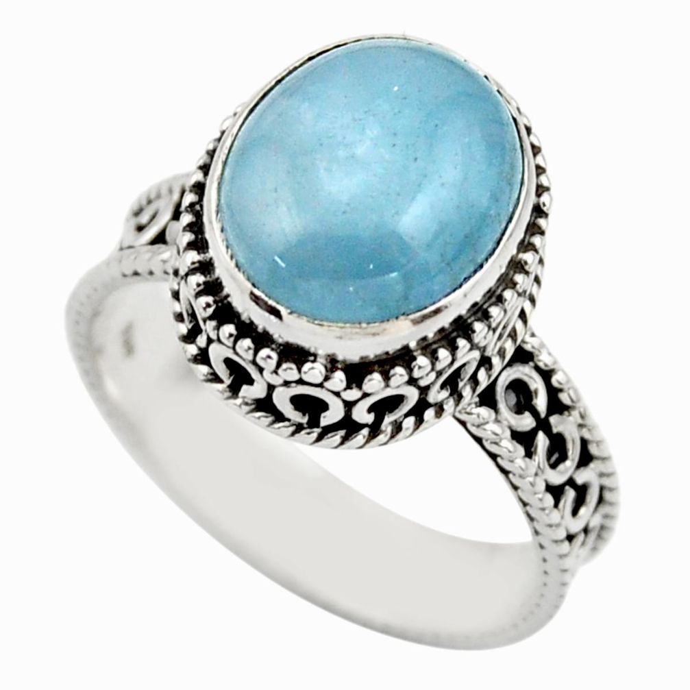 5.14cts natural blue aquamarine 925 sterling silver ring jewelry size 9 r44234