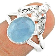 5.28cts natural blue aquamarine oval 925 silver honey bee ring size 8.5 u20822