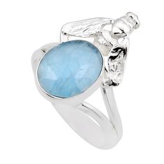 5.15cts natural blue aquamarine oval 925 silver honey bee ring size 8.5 y87302