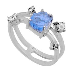 3.12cts natural blue aquamarine rough fancy topaz 925 silver ring size 6 n48776