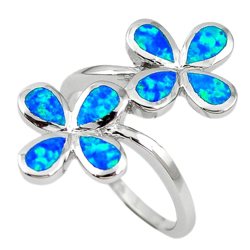 Natural blue australian opal (lab) silver ring jewelry size 8.5 a61528 c14981