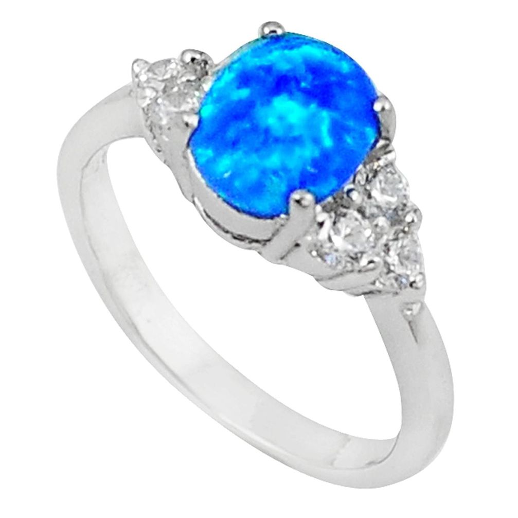 Natural blue australian opal (lab) topaz 925 sterling silver ring size 8 c15821