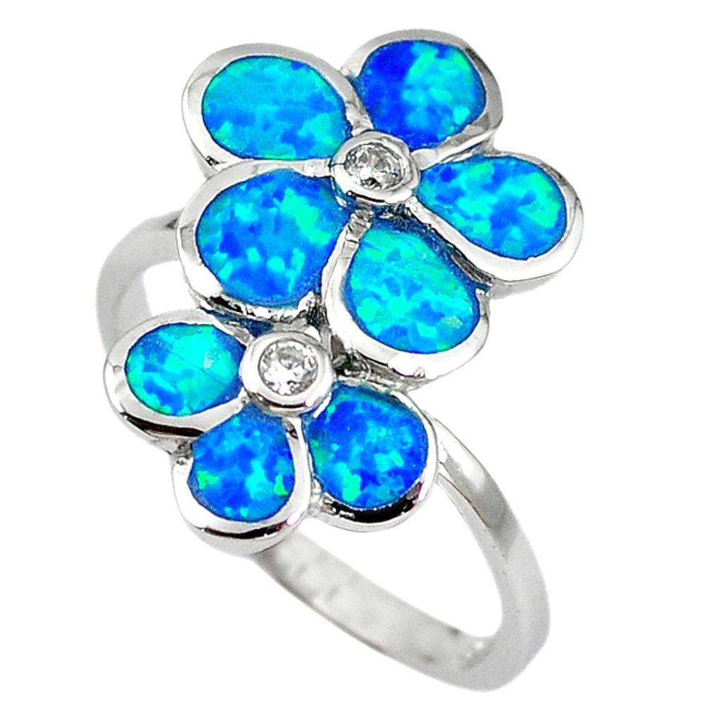 Natural blue australian opal (lab) topaz 925 silver ring jewelry size 8 c15851