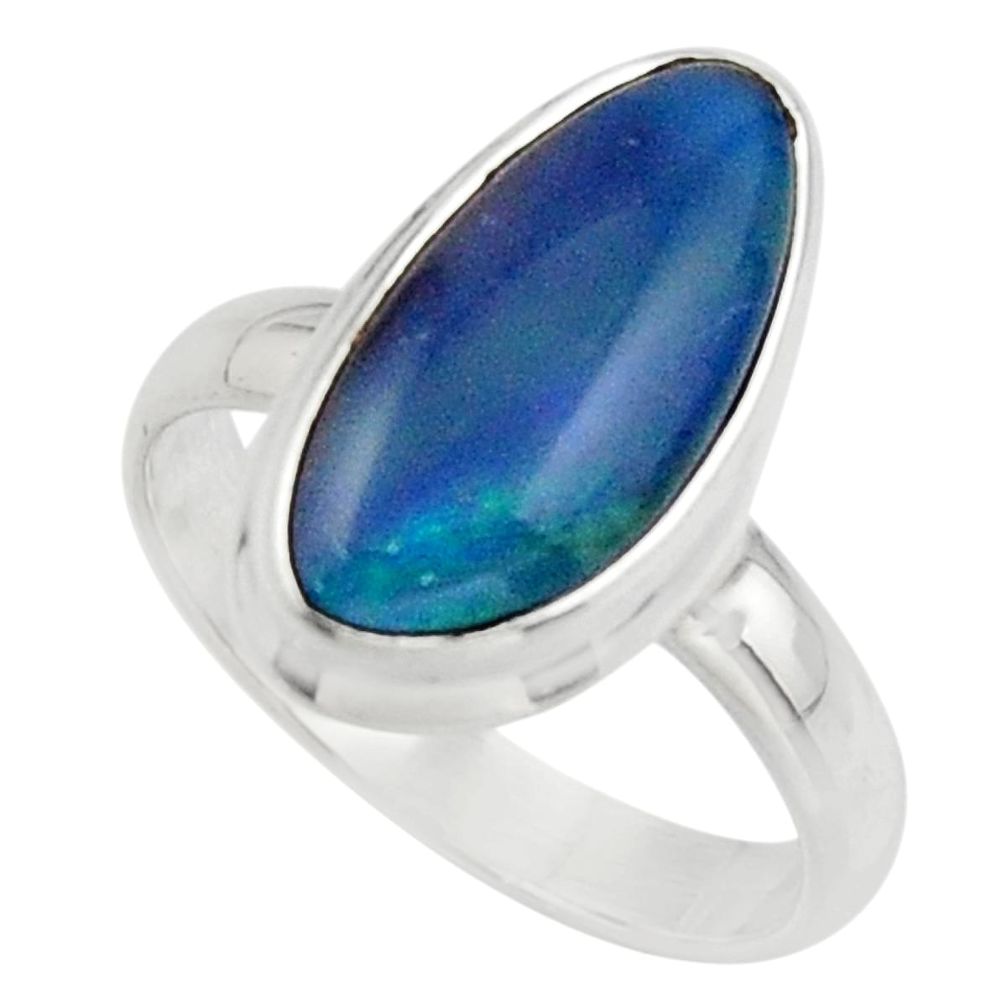 6.60cts natural blue australian opal triplet 925 silver ring size 8.5 r44888