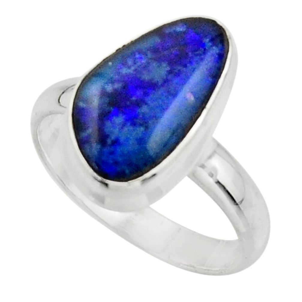 6.19cts natural blue australian opal triplet 925 silver ring size 8.5 r44900