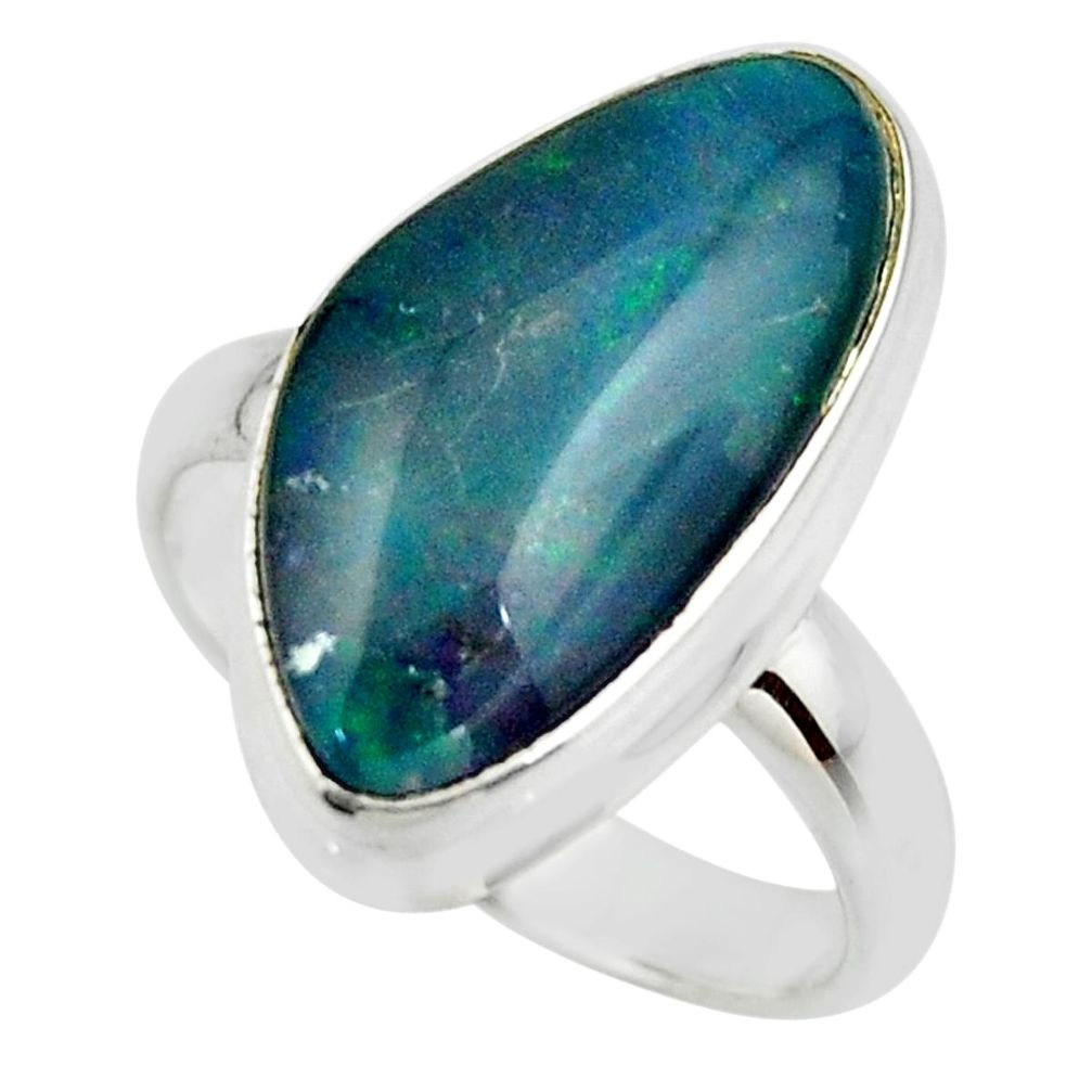 7.36cts natural blue australian opal triplet 925 silver ring size 7.5 r44901