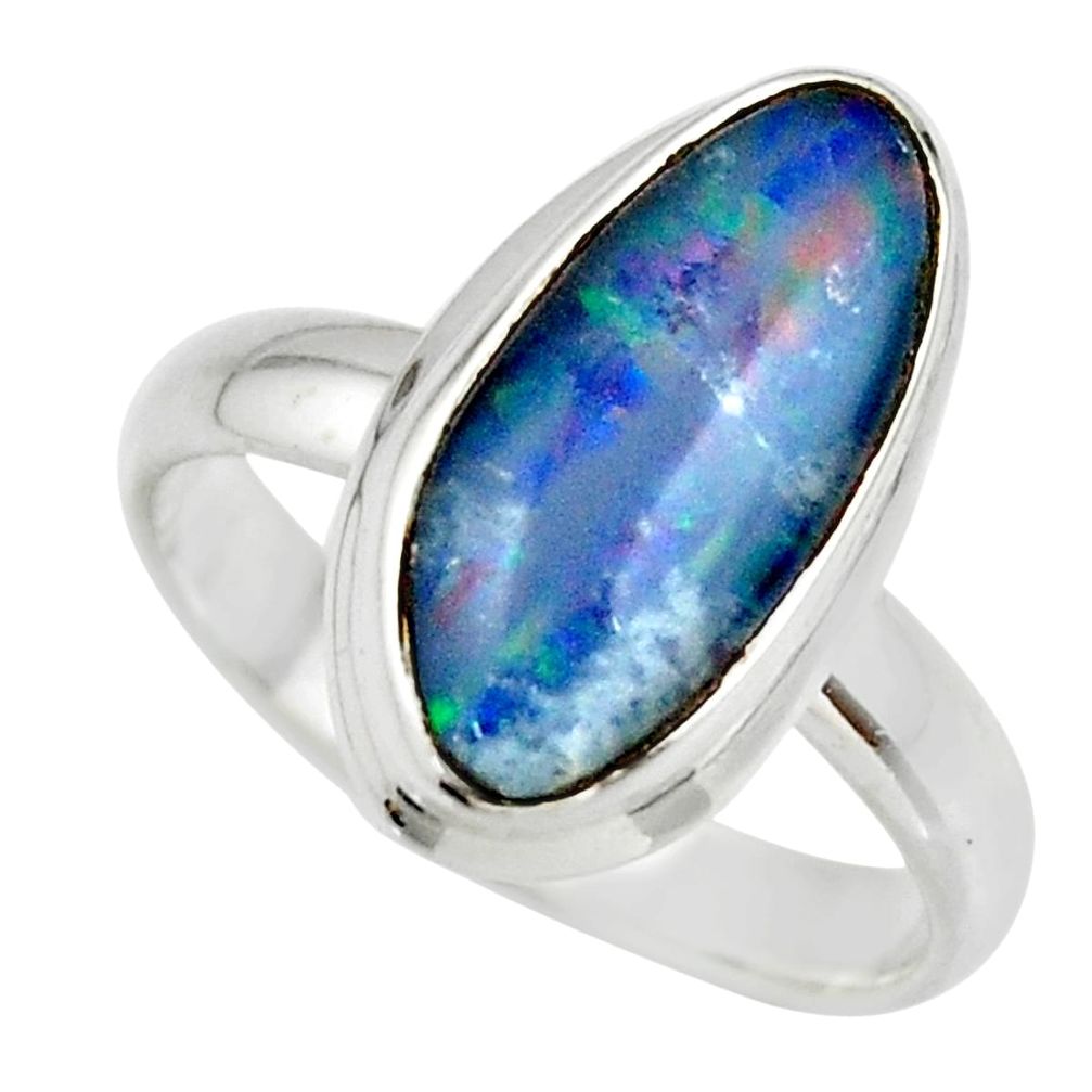 6.28cts natural blue australian opal triplet 925 silver ring size 8.5 r44909