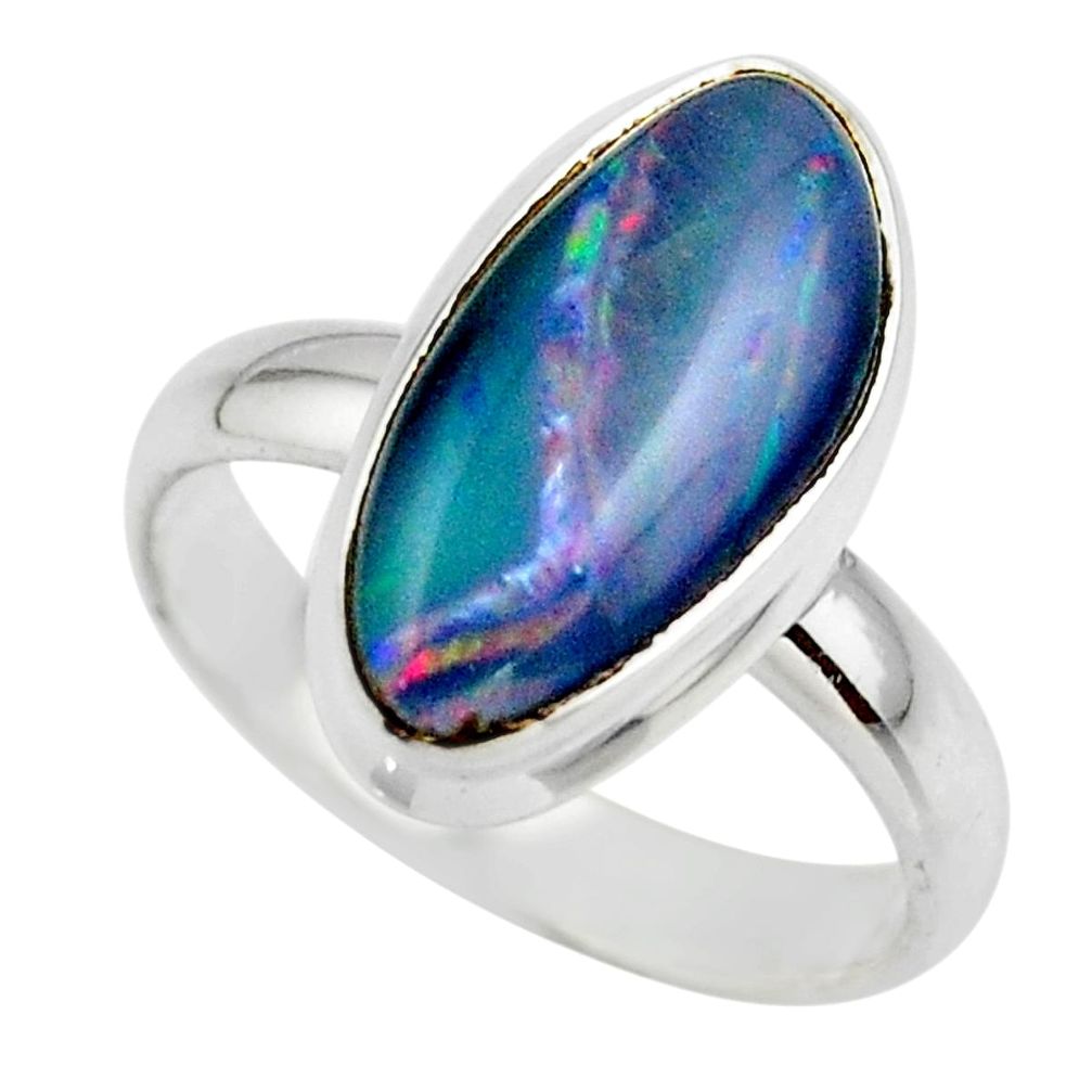 6.27cts natural blue australian opal triplet 925 silver ring size 8.5 r44912