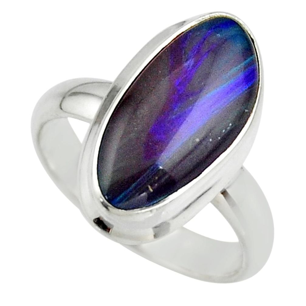 6.01cts natural blue australian opal triplet 925 silver ring size 6.5 r44914