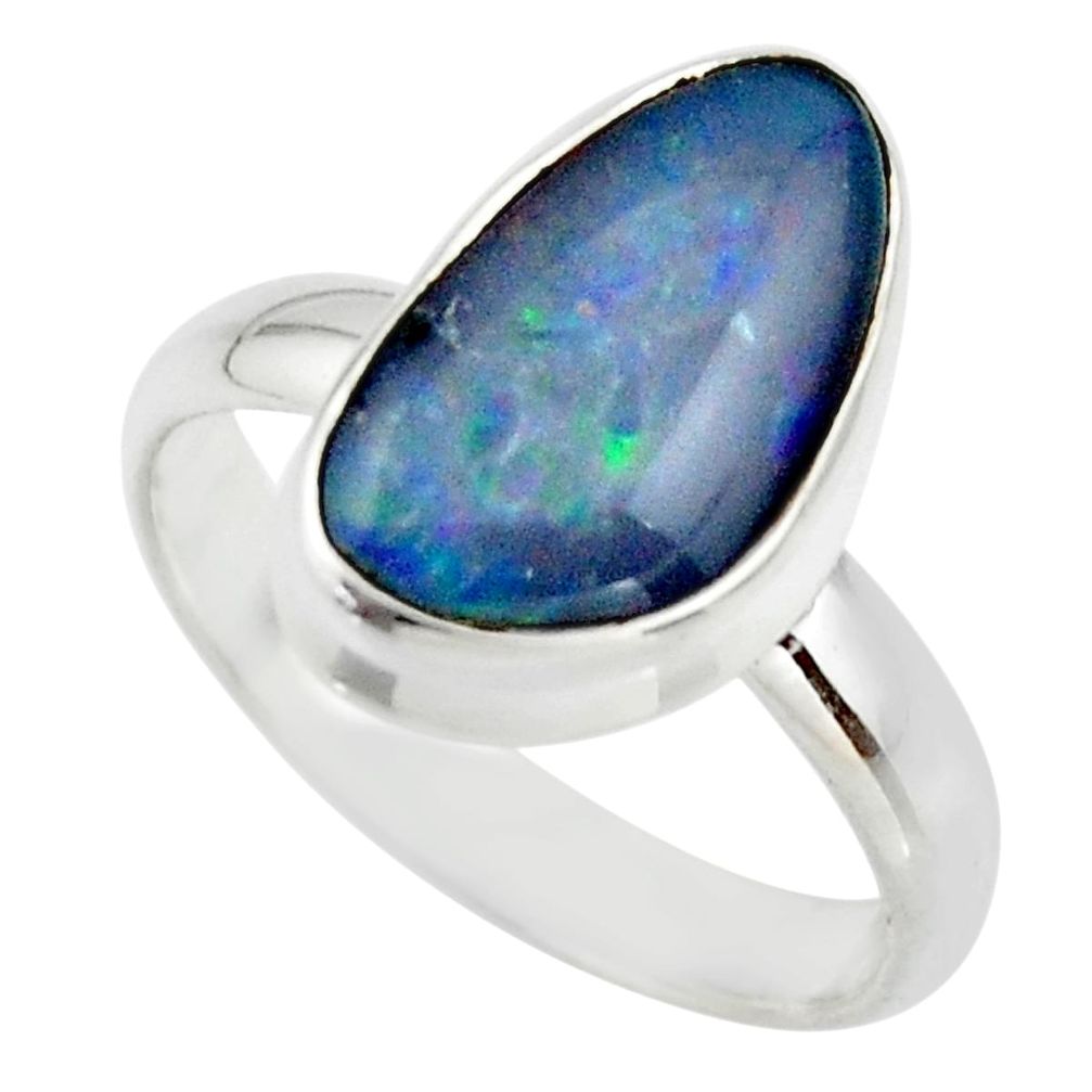 5.82cts natural blue australian opal triplet 925 silver ring size 8.5 r44915