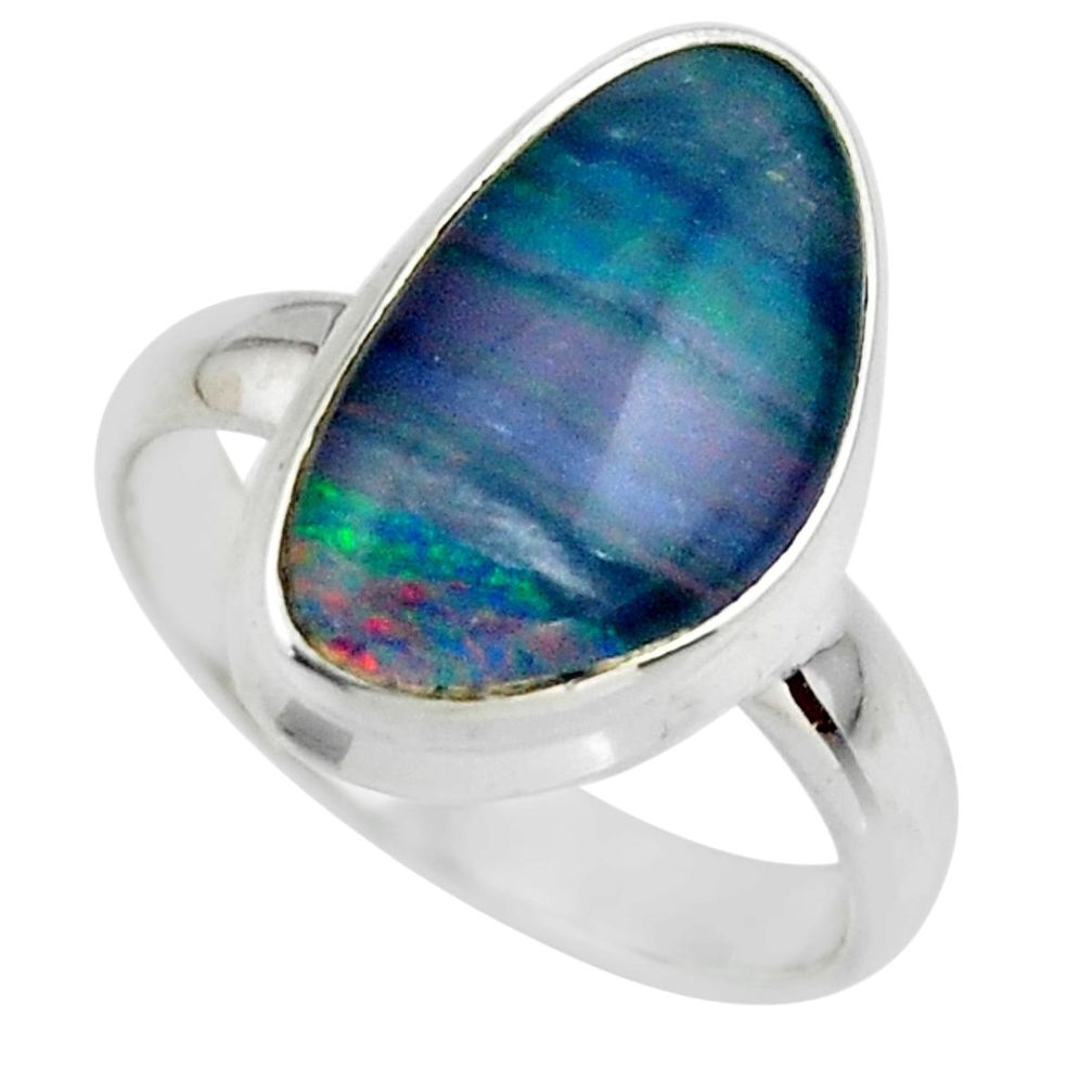 6.29cts natural blue australian opal triplet 925 silver ring size 7.5 r44918