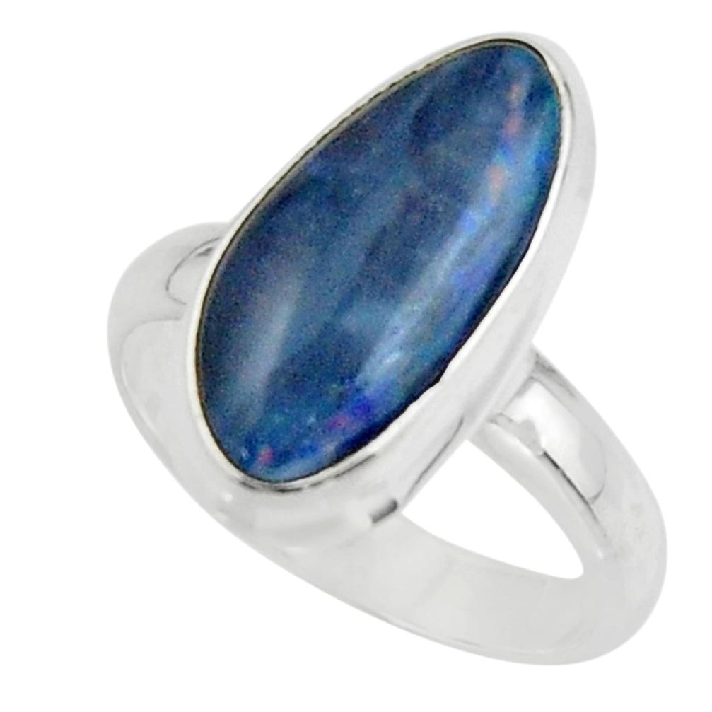 6.48cts natural blue australian opal triplet 925 silver ring size 7 r44881