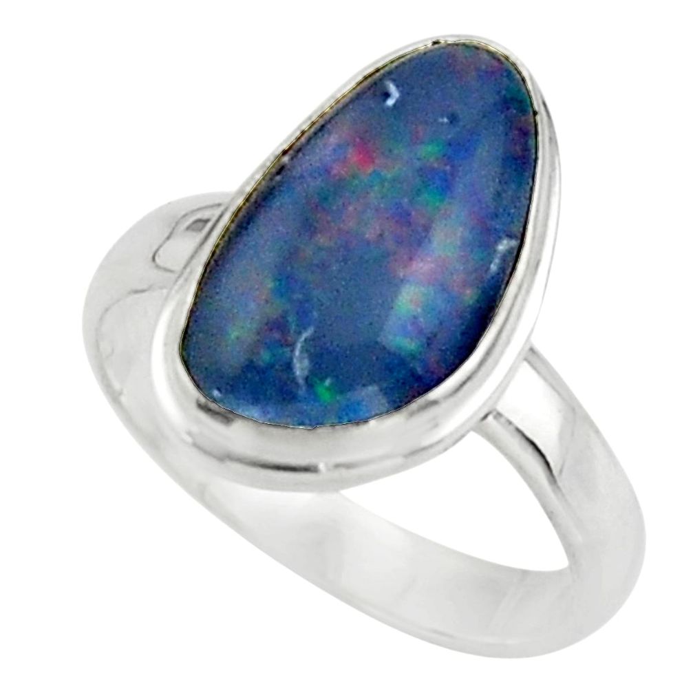 5.28cts natural blue australian opal triplet 925 silver ring size 7 r44885