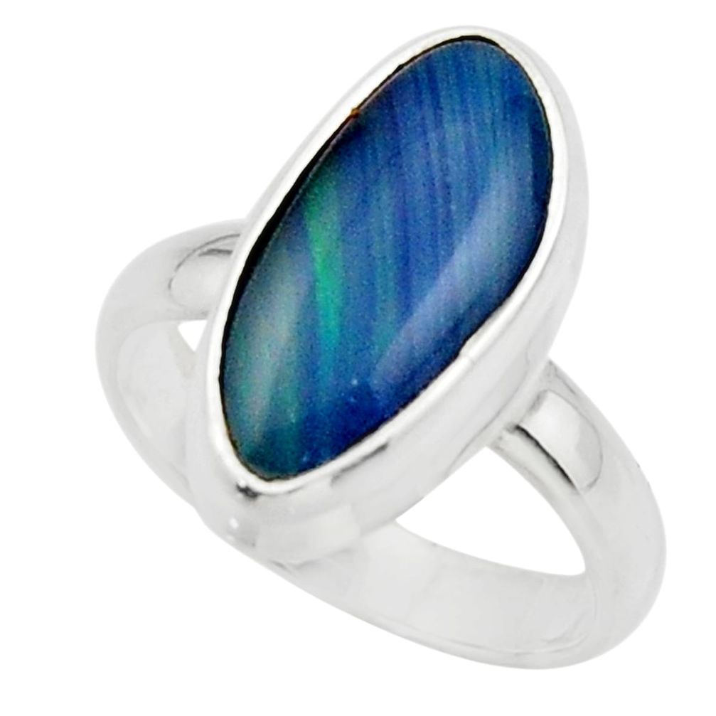 6.06cts natural blue australian opal triplet 925 silver ring size 7 r44886