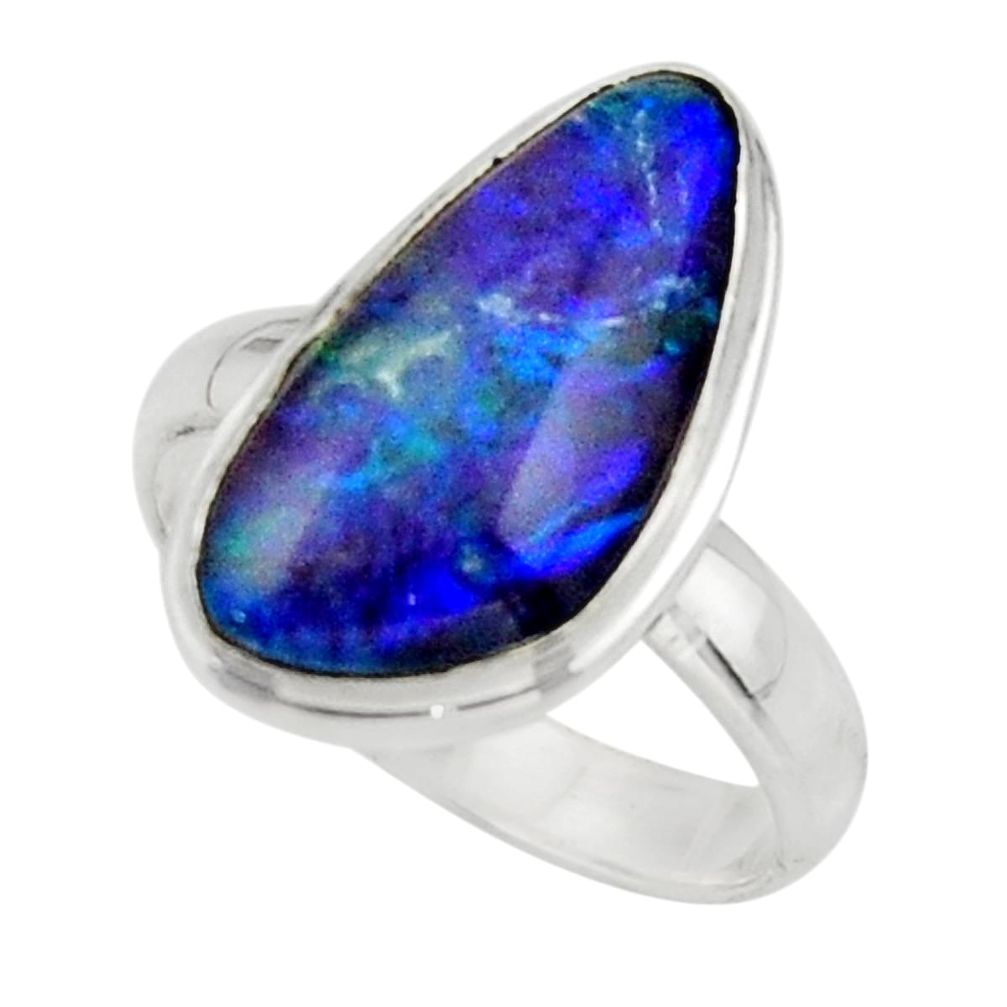 5.58cts natural blue australian opal triplet 925 silver ring size 7 r44899