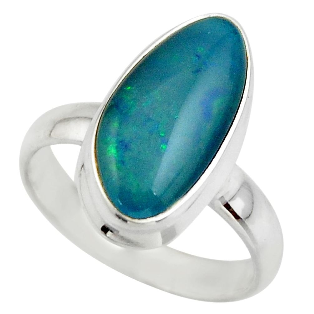 5.56cts natural blue australian opal triplet 925 silver ring size 7 r44990