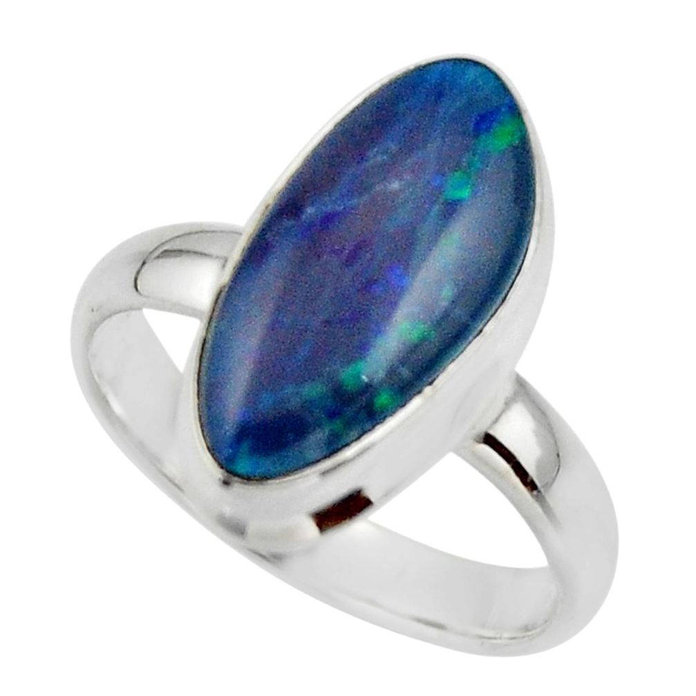 5.75cts natural blue australian opal triplet 925 silver ring size 8 r44919