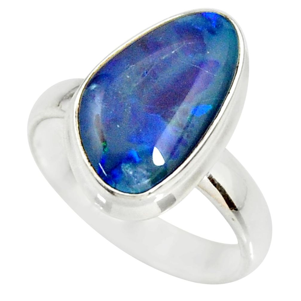 6.05cts natural blue australian opal triplet silver solitaire ring size 7 r34134