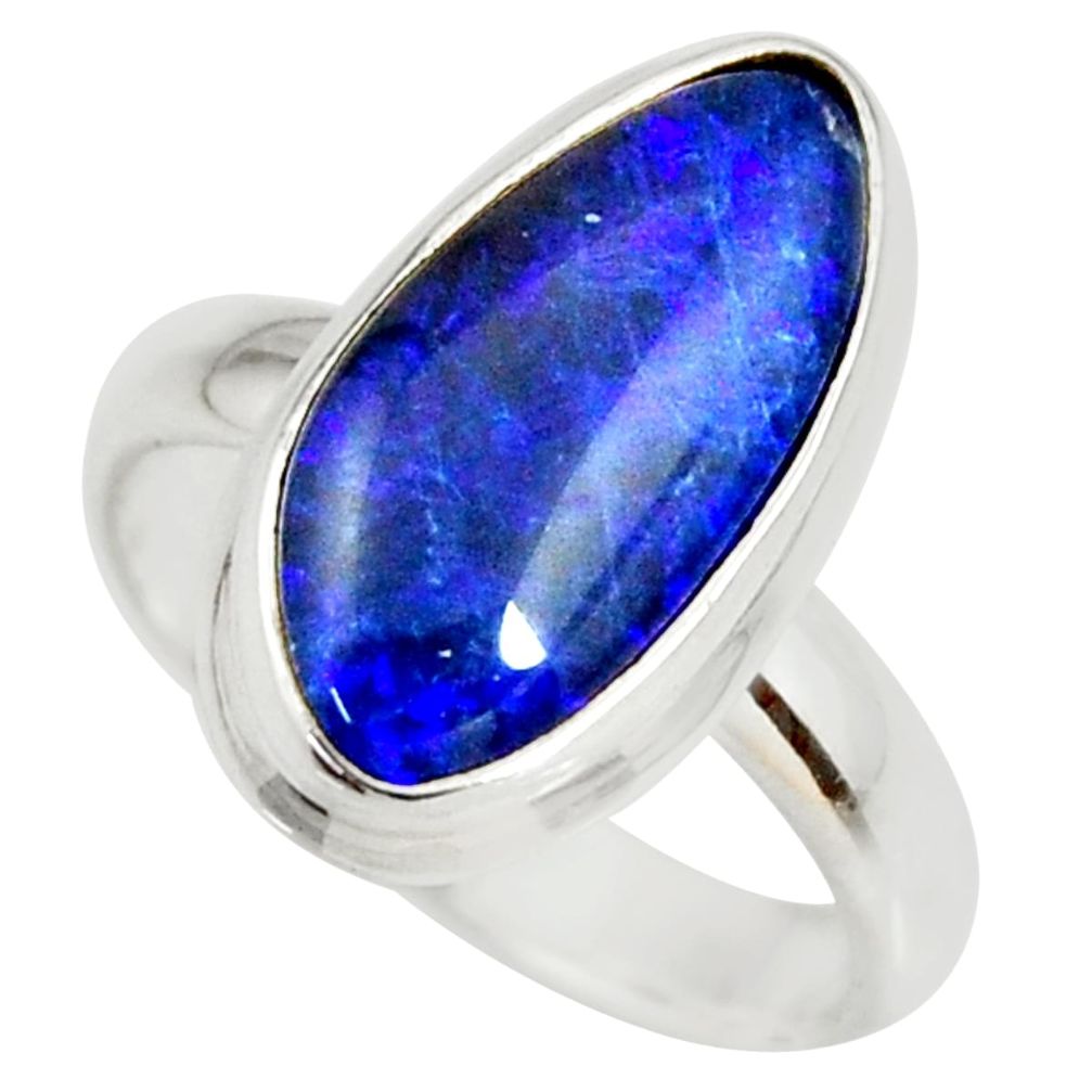 6.10cts natural blue australian opal triplet silver solitaire ring size 7 r34262
